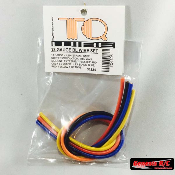 TQ Racing 1305 - 13 GAUGE BL 5-WIRE SET 1' EACH BLACK, BLUE, RED, ORNGE & YLLW..