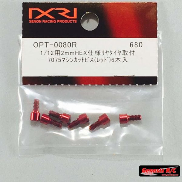 Xenon USA OPT0080R - K 7075 Machine cut rear wheel 2mm hex screw (6pcs  Red)
