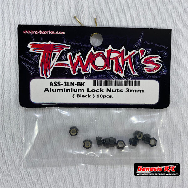 T-Work's TWKASS-3LN-BK - Aluminium Short Lock Nuts 3mm (Black x10)