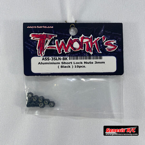 T-Work's TWKASS-3SLN-BK - Aluminium Short Lock Nuts 3mm (Black x10)