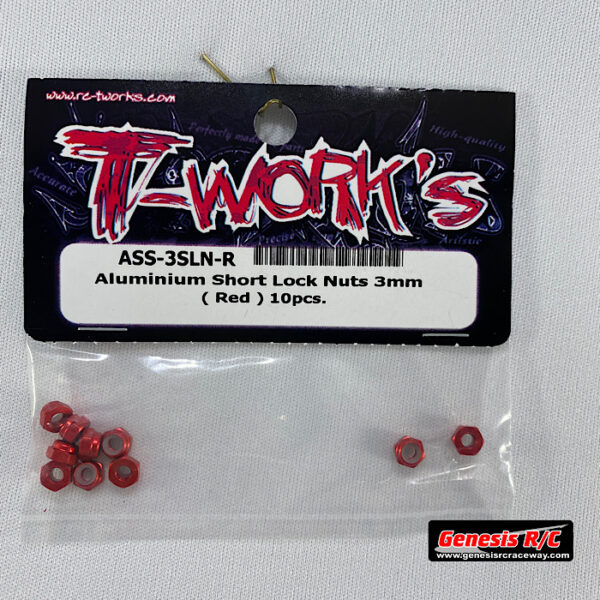 T-Work's TWKASS-3SLN-R - Aluminium Shock Lock Nuts 3mm (Red x10)