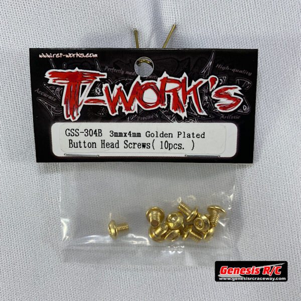 T-Work's TWKGSS-304B - 3mm x 4mm Gold Plated Steel Button Head Screws (x10)