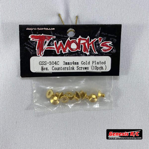 T-Work's TWKGSS-304C - 3mm x 4mm Gold Plated Steel Hex Countersink Screws (x10)