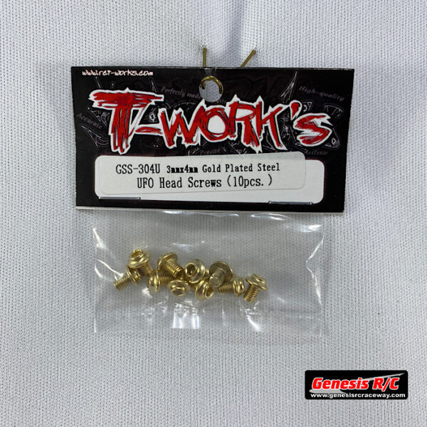 T-Work's TWKGSS-304U - 3mm x 4mm Gold Plated Steel UFO Head Screws (x10)