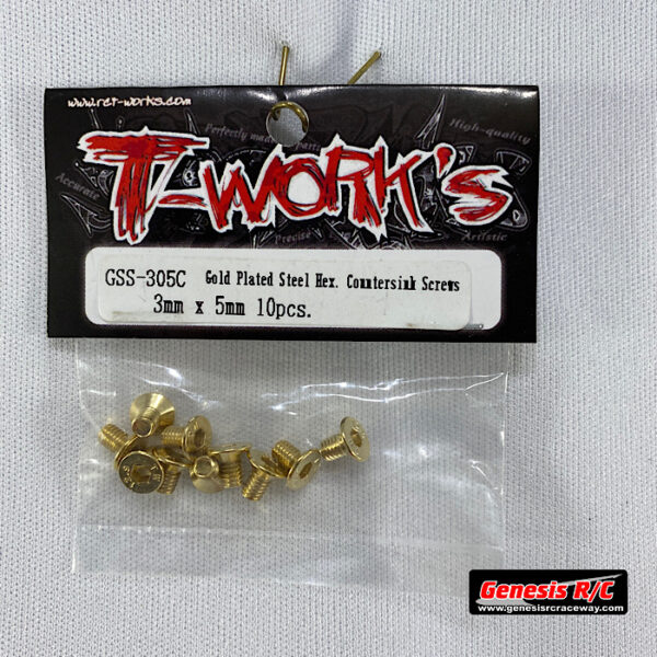 T-Work's TWKGSS-305C - 3mm x 5mm Gold Plated Steel Hex Countersink Screws (x10)