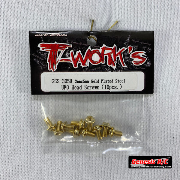T-Work's TWKGSS-305U - 3mm x 5mm Gold Plated Steel UFO Head Screws (x10)