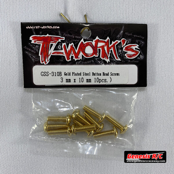 T-Work's TWKGSS-310B - 3mm x 10mm Gold Plated Steel Button Head Screws (x10)