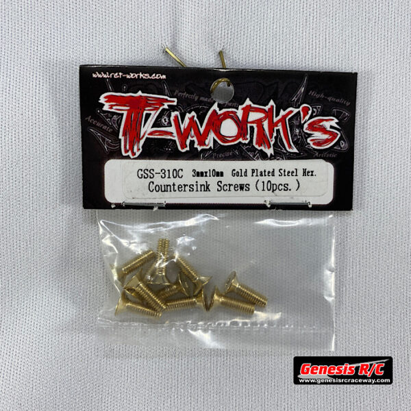 T-Work's TWKGSS-310C - 3mm x 10mm Gold Plated Steel Hex Countersink Screws (x10)