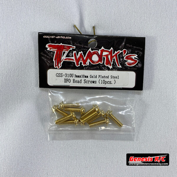 T-Work's TWKGSS-310U - 3mm x 10mm Gold Plated Steel UFO Head Screws (x10)
