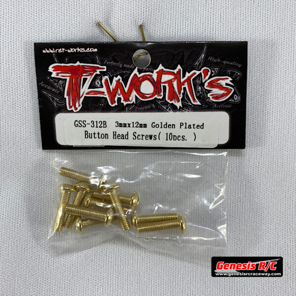 T-Work's TWKGSS-312B - 3mm x 12mm Gold Plated Steel Button Head Screws (x10)