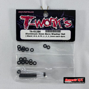 T-Work's TWKTA-012BK - Aluminum 3mm Bore Washer Set (Black) 0.5, 0.75 ,1,2,3,5mm each 4pcs