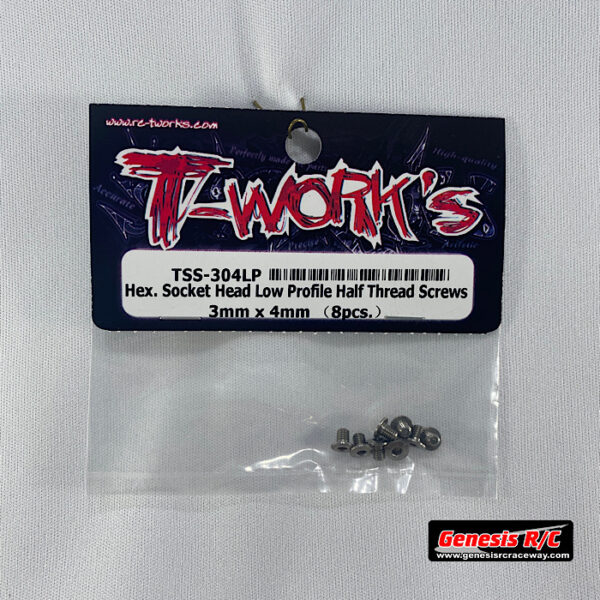T-Work's TWKTSS-304LP - 3mm x 4mm  Hex Socket Head Low Profile Half Thread Screws (x8)
