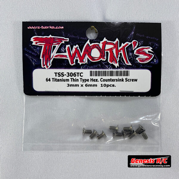 T-Work's TWKTSS-306TC - 3mm x 6mm 64 Titanium Thin Type Hex Countersink Screw (x10)