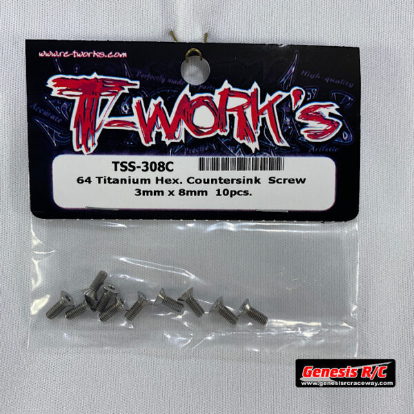 T-Work's TWKTSS-308C - 3mm x 8mm Titanium Hex Countersink Screw (x10)