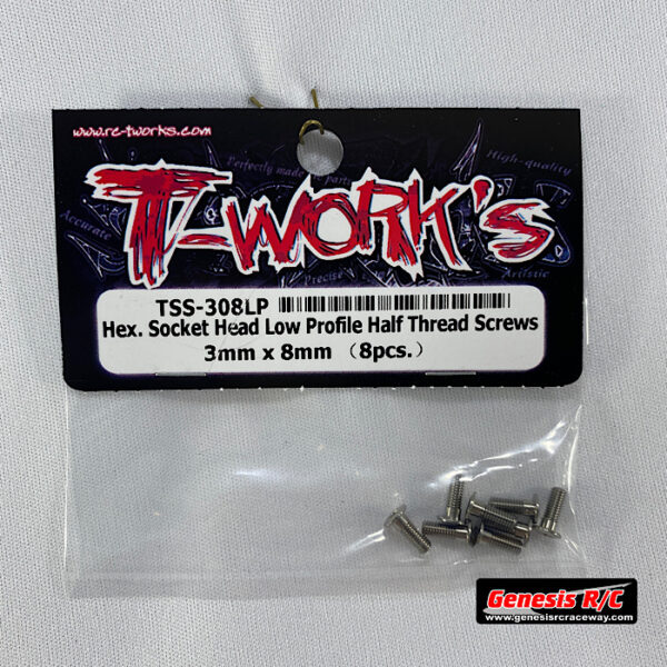T-Work's TWKTSS-308LP - 3mm x 8mm  Hex Socket Head Low Profile Half Thread Screws (x8)