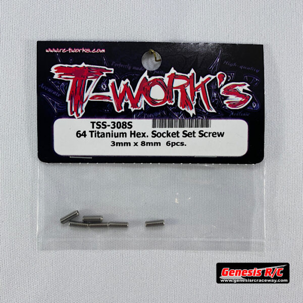 T-Work's TWKTSS-308S - 3mm x 8mm 64 Titanium Hex Socket Set Screw (x6)
