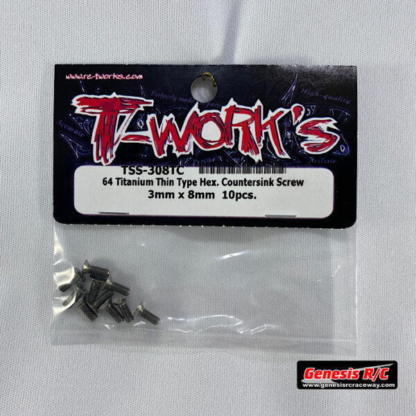 T-Work's TWKTSS-308TC - 3mm x 8mm 64 Titanium Thin Type Hex Countersink Screws (x10)