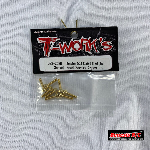 T-Work's TWKGSS-208H - 2mm x 8mm Gold Plated Steel Hex. Socket Head Screws(8pcs)