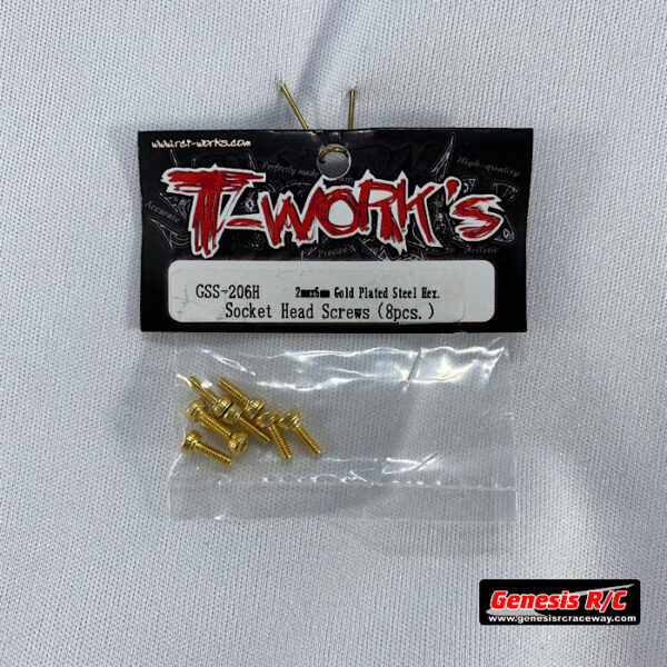 T-Work's TWKGSS-206H - 2mm x 6mm Gold Plated Steel Hex. Socket Head Screws(8pcs)