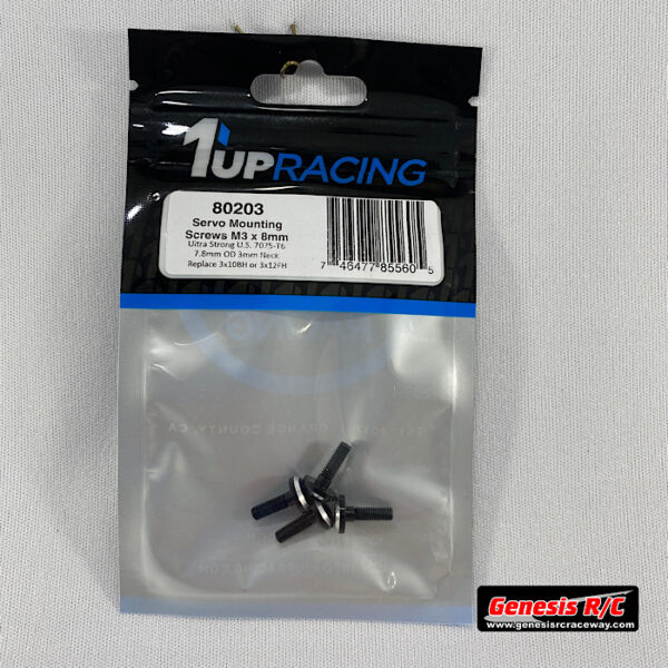1Up 80203 - ServoLock Screws - 3mm Neck M3 x 8mm Thread - Black w/Silver Chamfer
