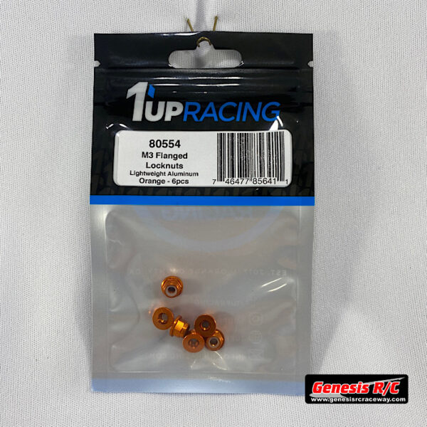 1Up 80554 - M3 Flanged Aluminum Locknuts - Orange - 6pcs