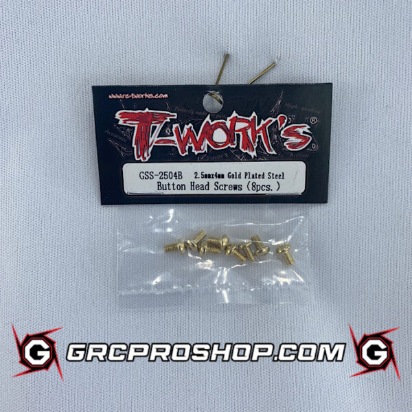 T-Work's TWKGSS-2504B - 2.5mm x 4mm Gold Plated Steel Button Head Screws (x8)