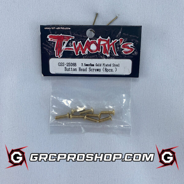 T-Work's TWKGSS-2508B - 2.5mm x 8mm Gold Plated Steel Button Head Screws (x8)