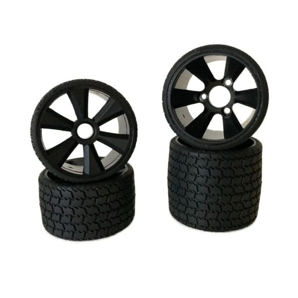 Gravity RC GRC142B - TYPE12 12th scale rubber tires, black wheel, set of 4, pre glued
