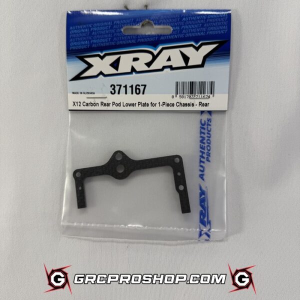 XRAY 371167 - X12 CARBON REAR POD LOWER PLATE FOR 1-PIECE CHASSIS - REAR