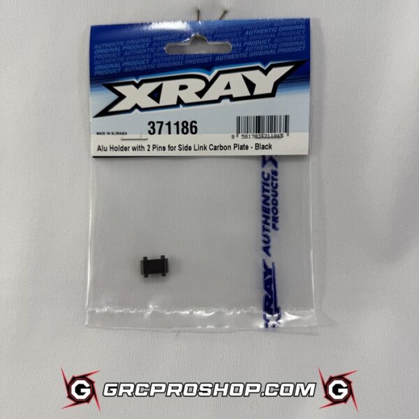 XRAY 371186 - ALU HOLDER WITH 2 PINS FOR SIDE LINK CARBON PLATE - BLACK