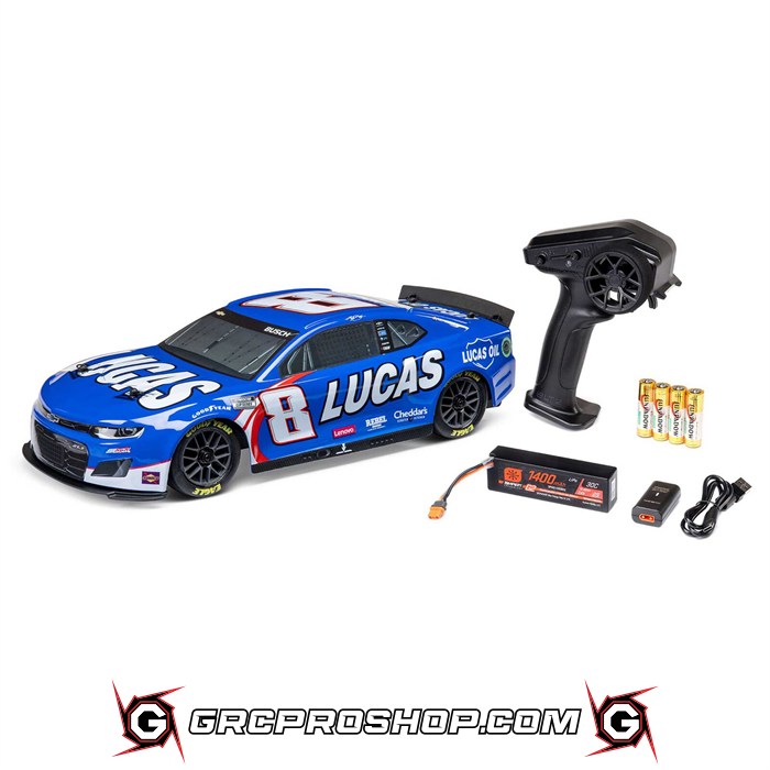 LOSI LOS1122408 - 1/12 NASCAR RC Race Car Kyle Busch No. 8 2024 Lucas Oil Chevrolet ZL1 Camaro 2S AWD RTR Brushed On-Road (Battery & Charger Included), Blue
