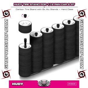 HUDY - HUD105035 - CARBON TIRE STAND 6x + HARD CASE - 1 / 12 PAN CAR & 1 / 12 GT
